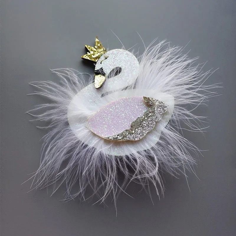 Swan Sparkly Mesh Feather Crown Hair Clip