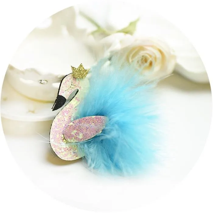 Swan Sparkly Mesh Feather Crown Hair Clip