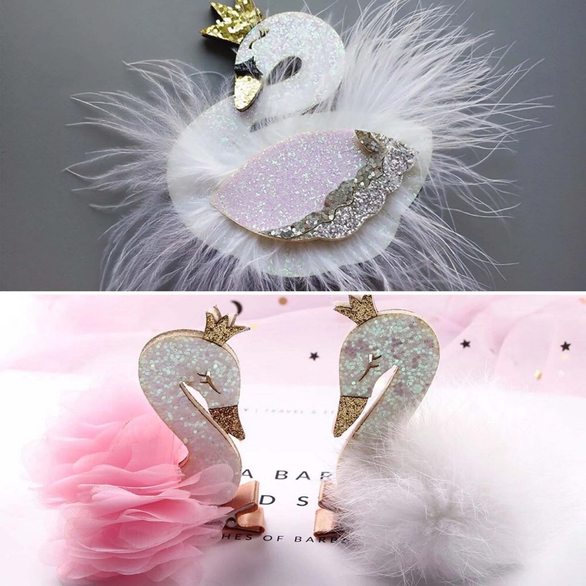 Swan Sparkly Mesh Feather Crown Hair Clip