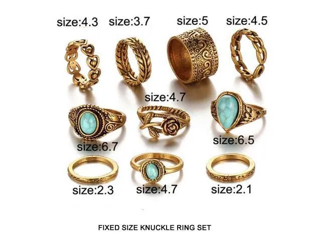 TIBETAN VINTAGE INSPIRED 10 PCS RING SET - GOLD