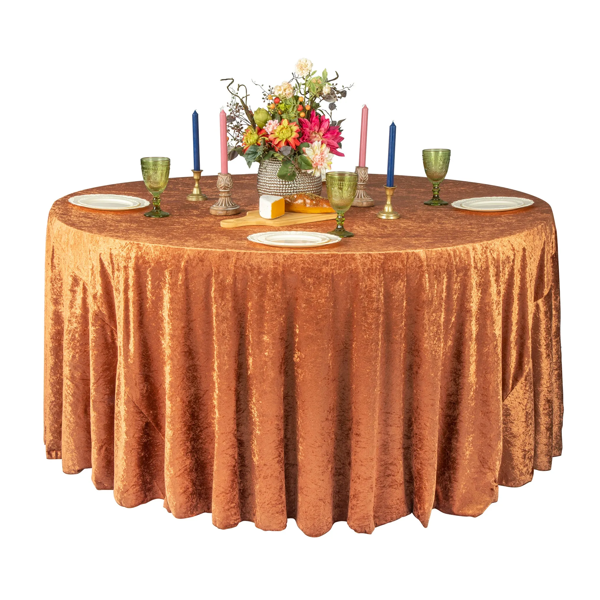 Velvet 132" Round Tablecloth - Terracotta